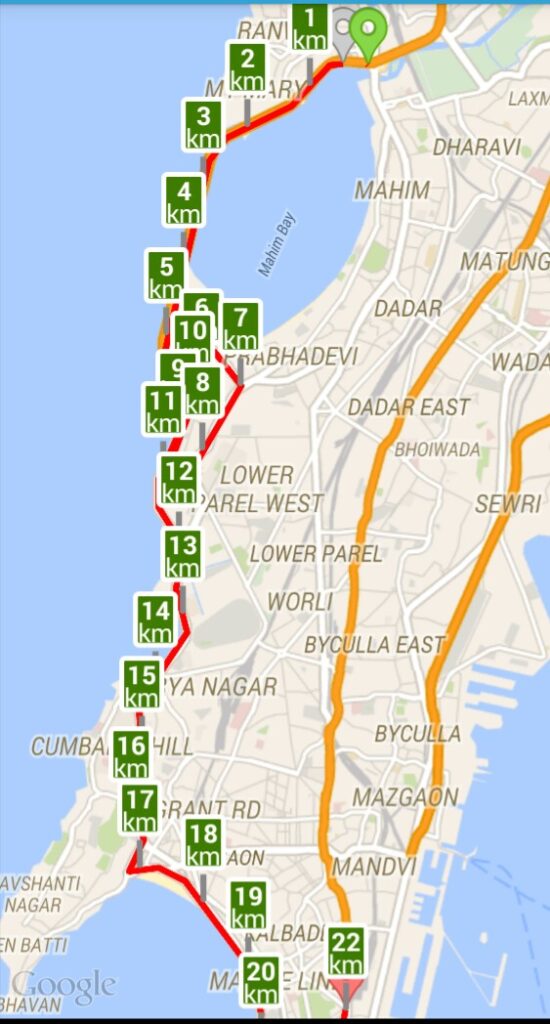 Route taken by Jawed for the Half Marathon